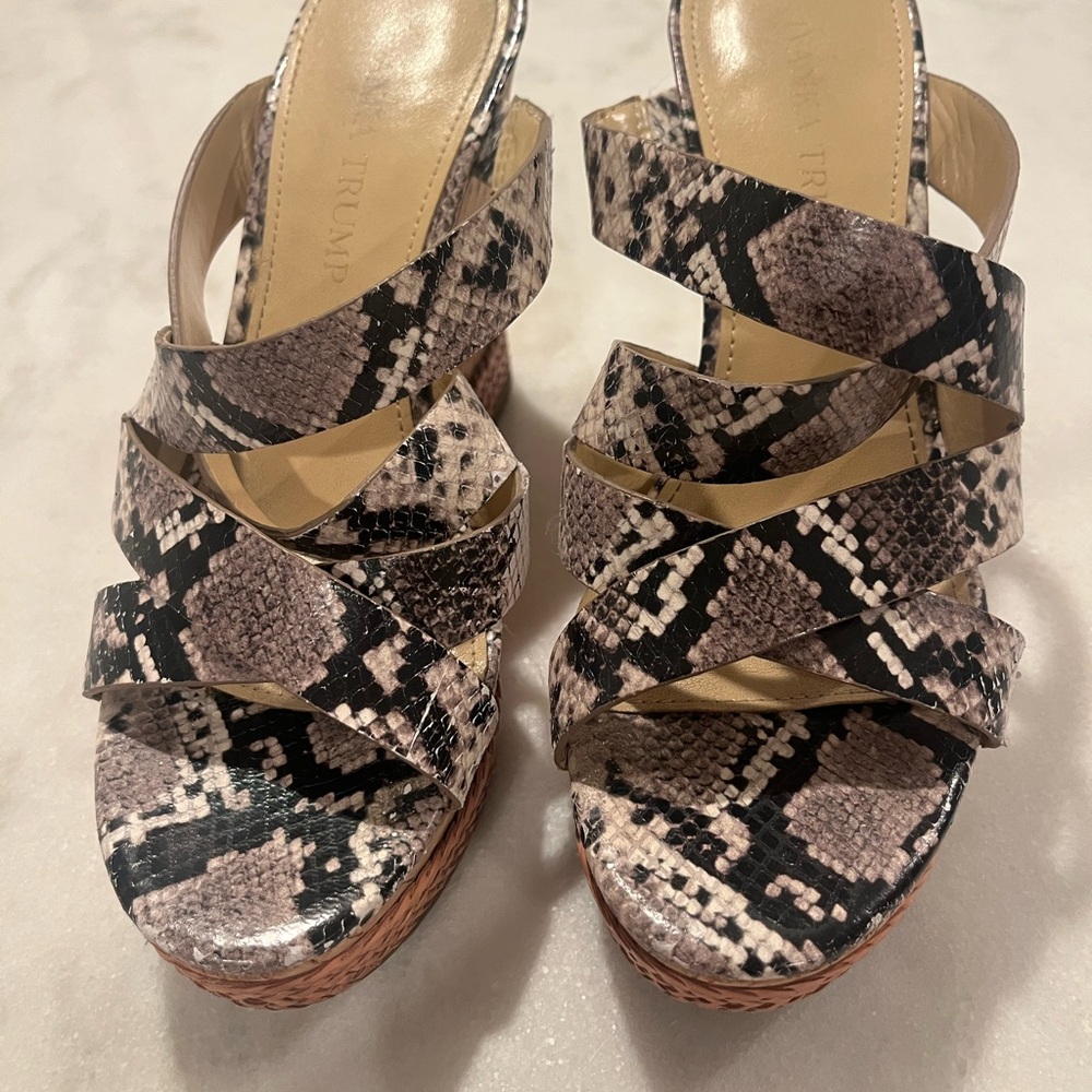 Ivanka Trump Snake Print slip on Wedge cork Sandals